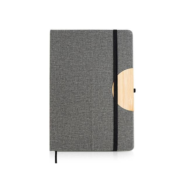 Bloco A5 em linho, com detalhe em bambu para suporte de telemóvel Holderbook