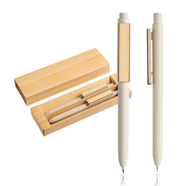 Conjunto de esferográfica e lapiseira em fibra de bambu, estojo de oferta Bamfiber Set